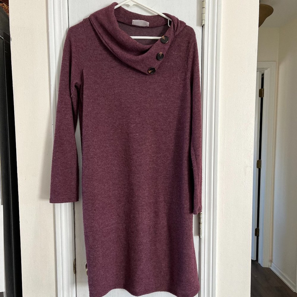 French Grey Button Neck Dress